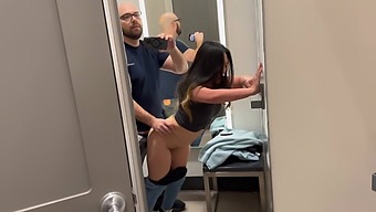 Public Rendezvous With Asian Cutie In A Shopping Mall Dressing Room